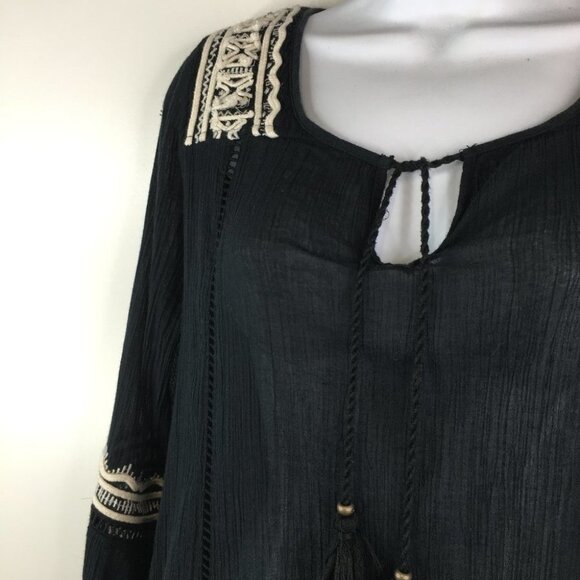 Billabong  see through  black boho long sleeve blouse - Picture 3 of 13